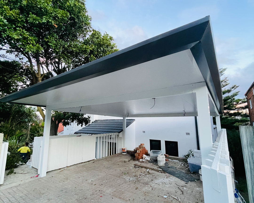 Modern insulated roof carport with lighting