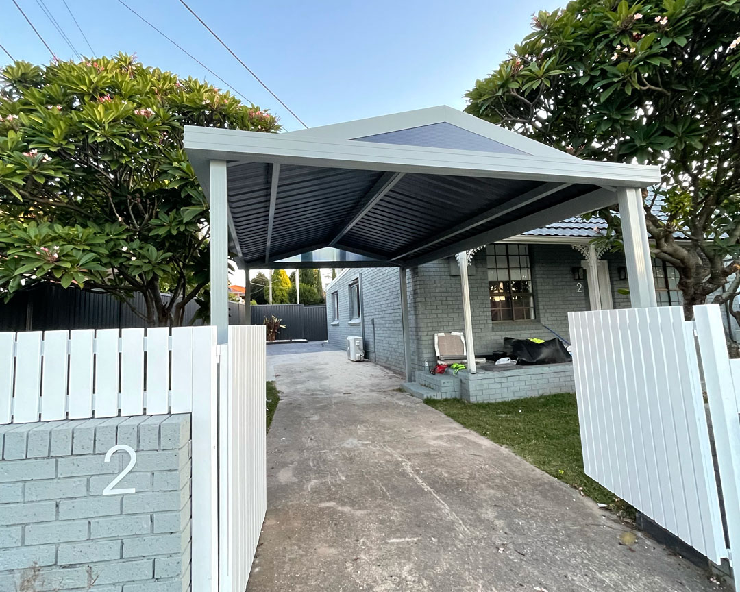 Modern insulated roof carport with lighting
