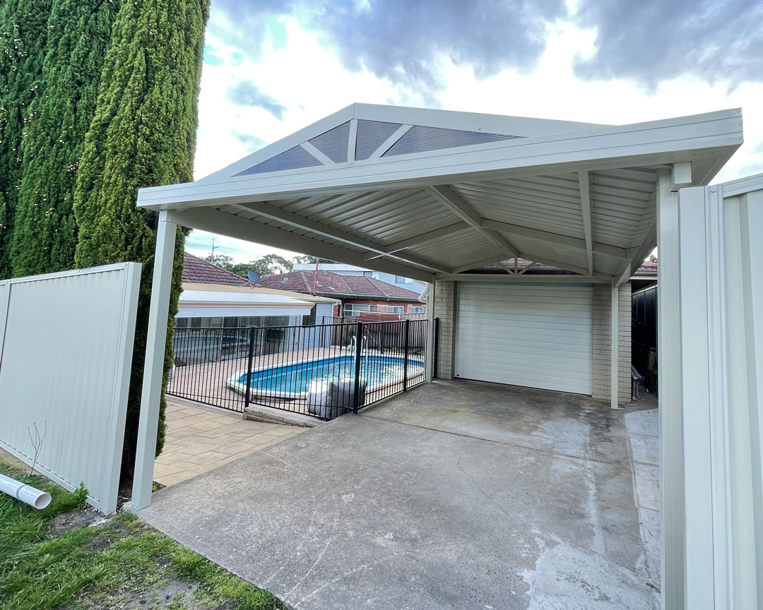 Modern insulated roof carport with lighting